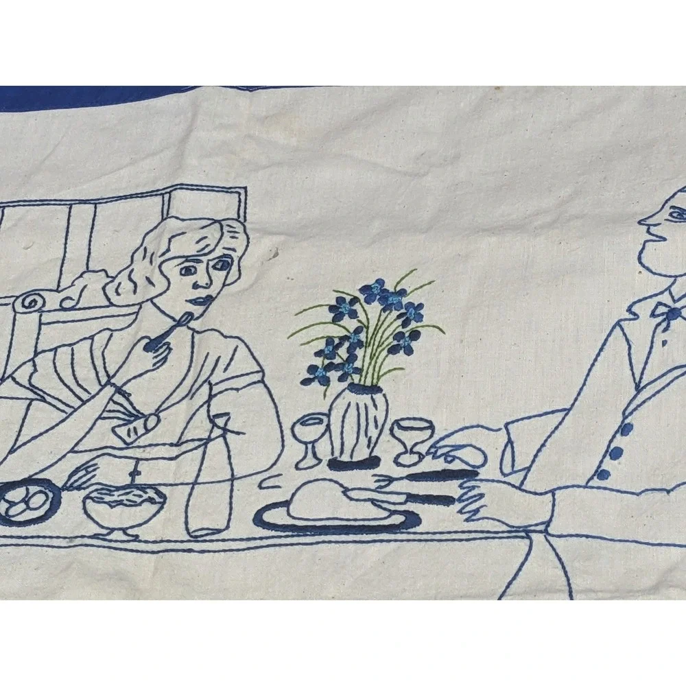 Vintage Polish Smacznego Hand Embroidered Wall Hanging Blue White Folk Art 35x24